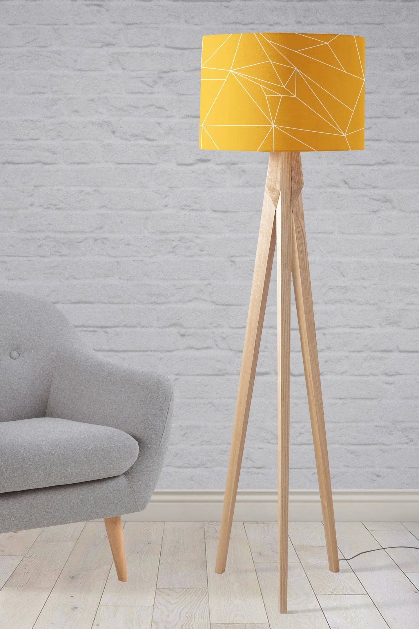 Yellow Lampshade with White Lines Geometric Design, Ceiling or Table Lamp Shade Shadow bright