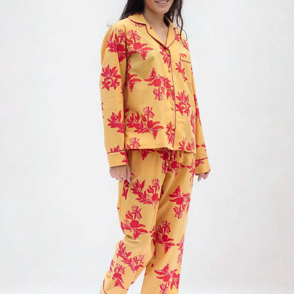 Yellow/ Pink Matching Set in Cartagena Print Long Sleeve Pyjamas AMOKA DALO
