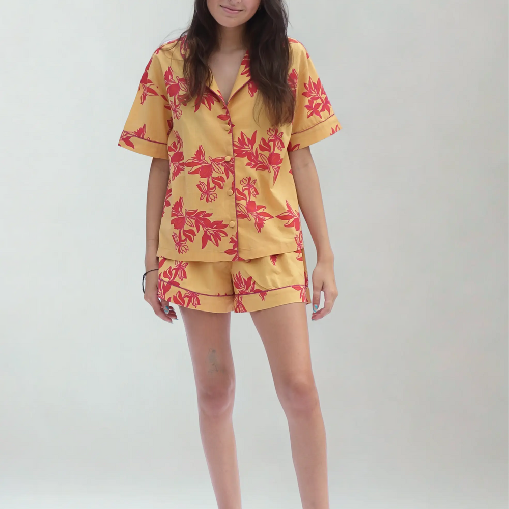 Yellow/Pink Matching Set in Cartagena Print Short Sleeve Pyjamas AMOKA DALO