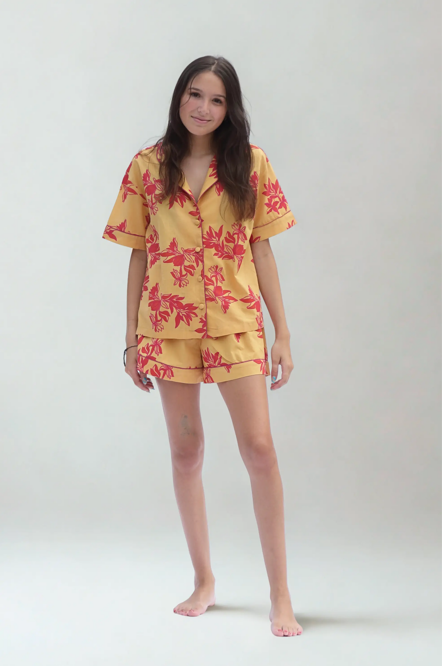 Yellow/Pink Matching Set in Cartagena Print Short Sleeve Pyjamas AMOKA DALO