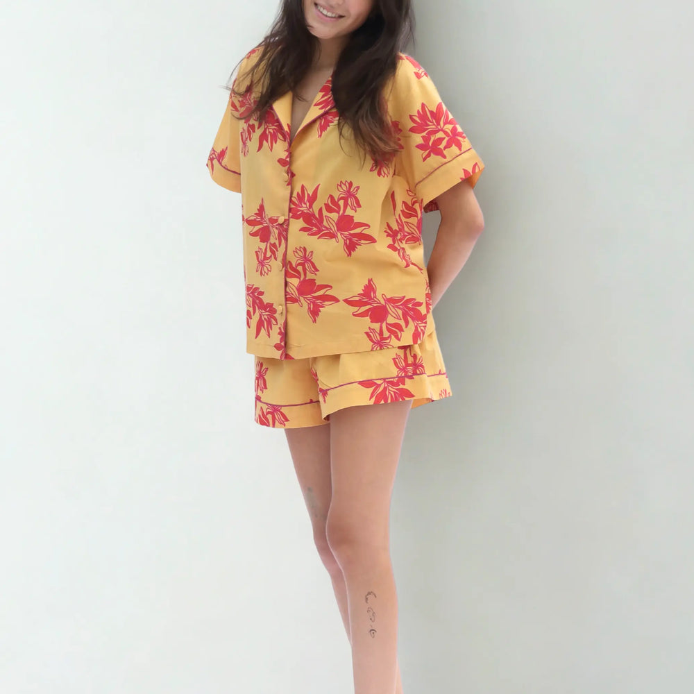 Yellow/Pink Matching Set in Cartagena Print Short Sleeve Pyjamas AMOKA DALO