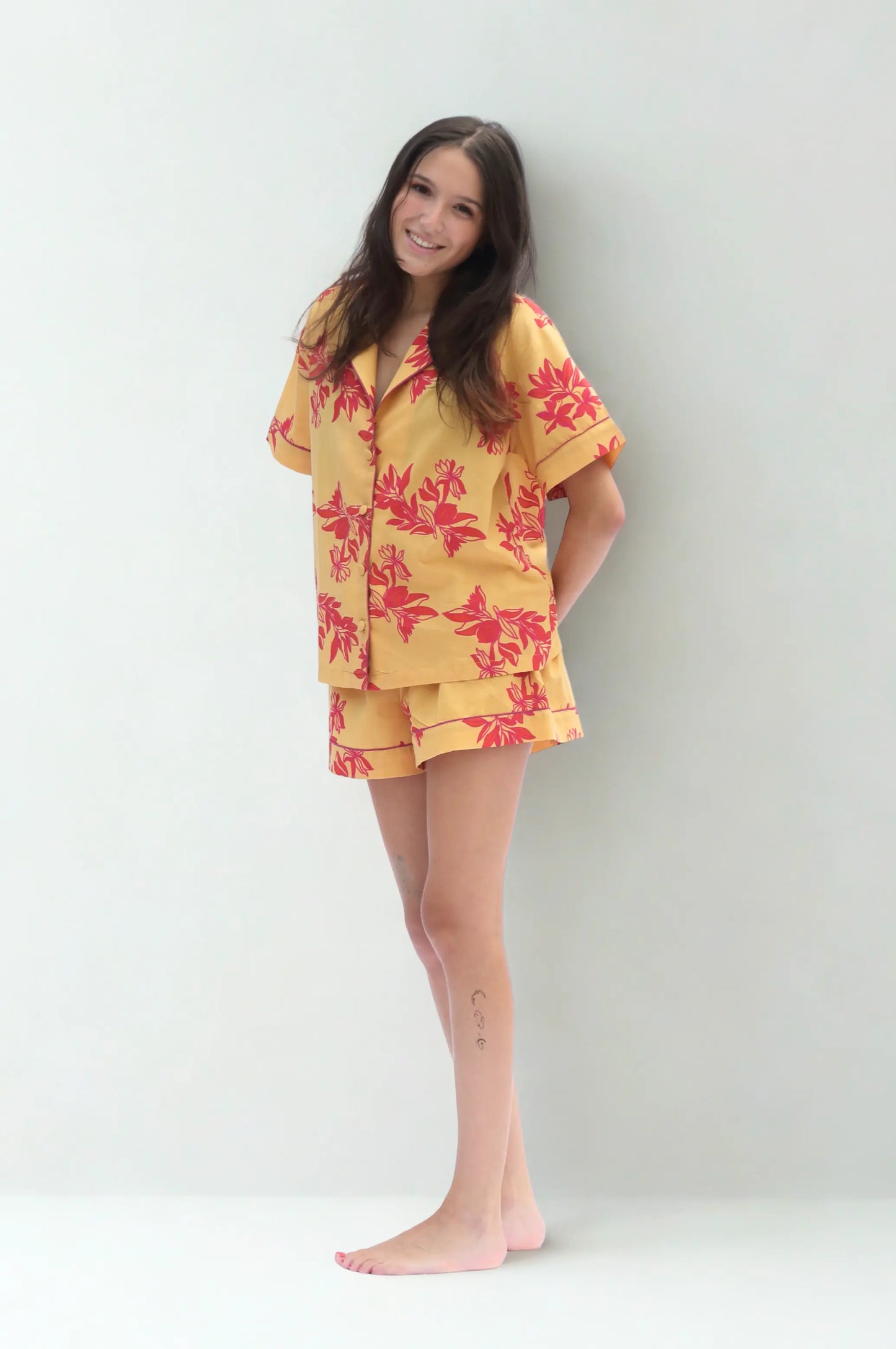 Yellow/Pink Matching Set in Cartagena Print Short Sleeve Pyjamas AMOKA DALO