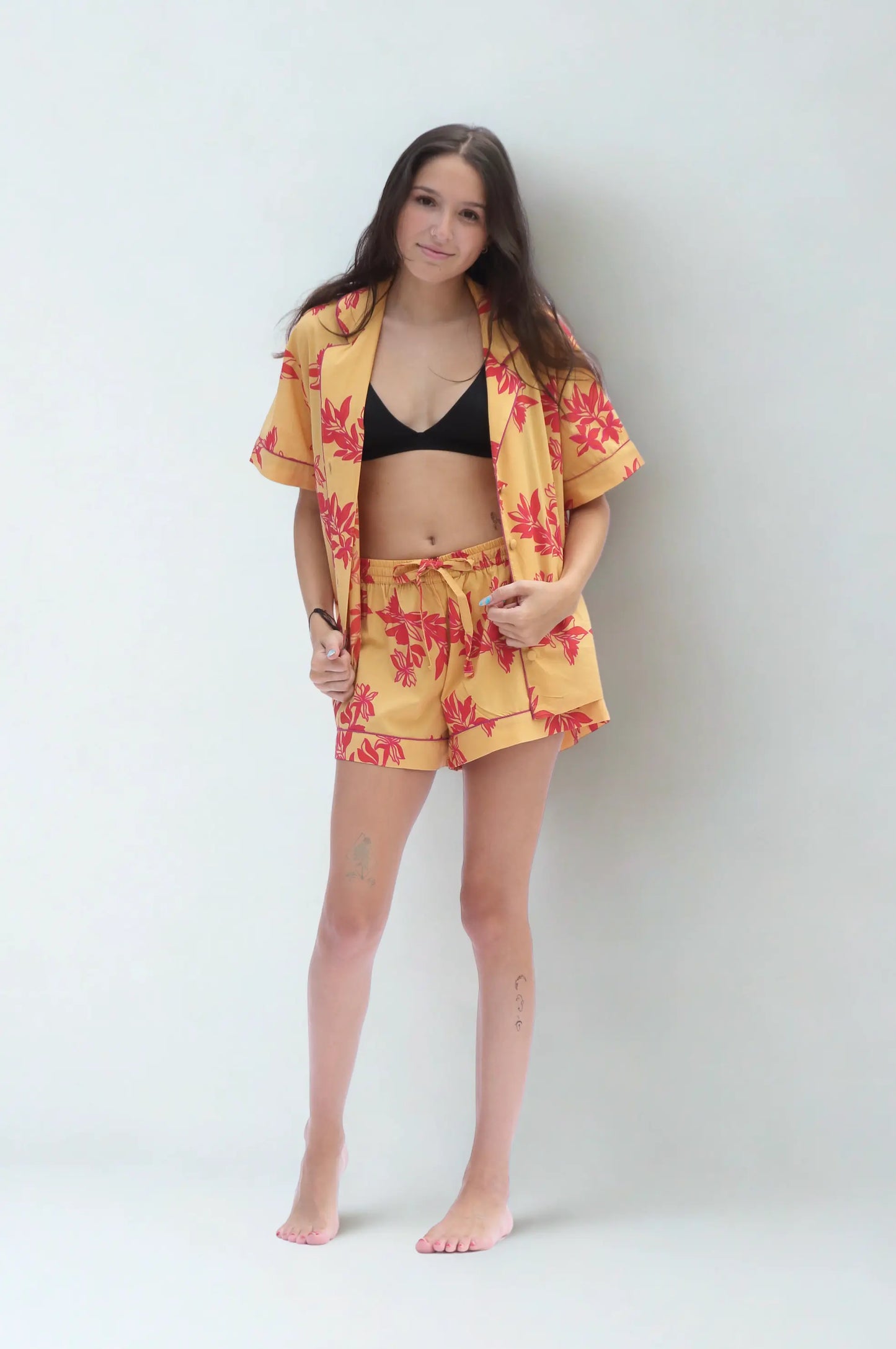 Yellow/Pink Matching Set in Cartagena Print Short Sleeve Pyjamas AMOKA DALO
