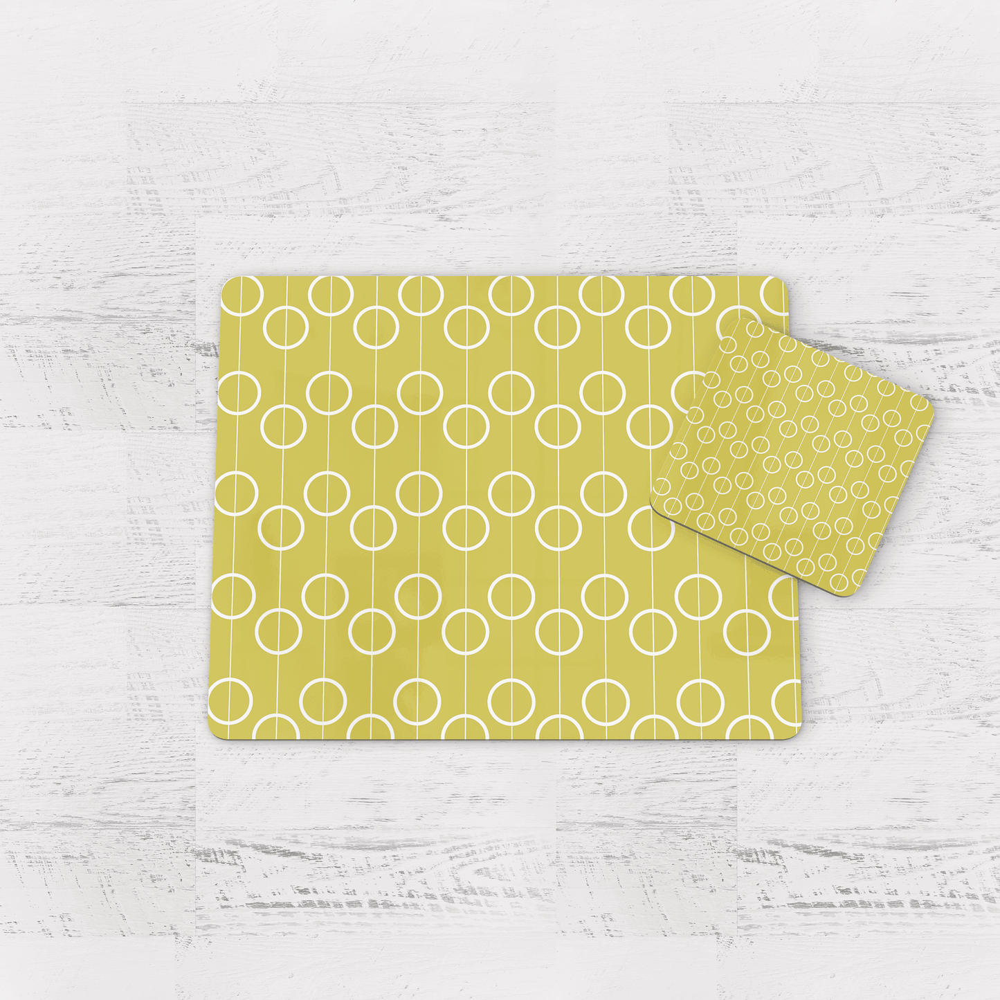 Yellow Retro Geometric Circles Placemats, Set of 4 or Set of 6 Shadow bright