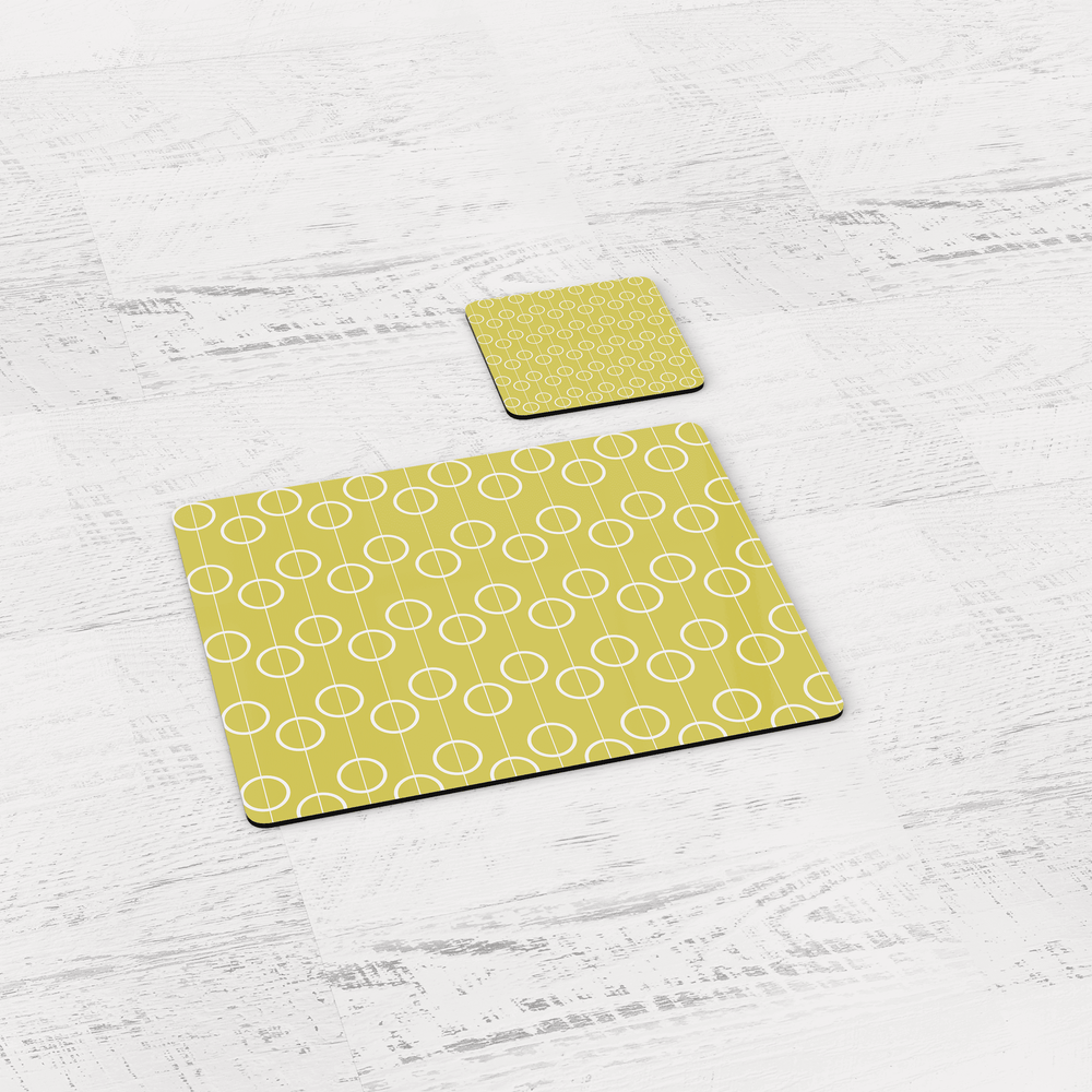 Yellow Retro Geometric Circles Placemats, Set of 4 or Set of 6 Shadow bright