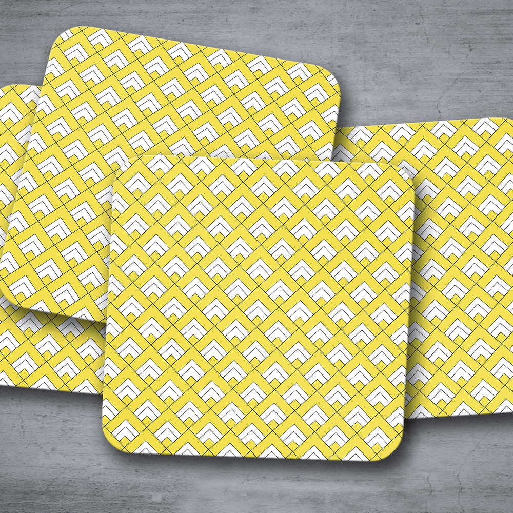 Yellow and White Geometric Tiles Design Coasters, Table Decor Drinks Mat Shadow bright