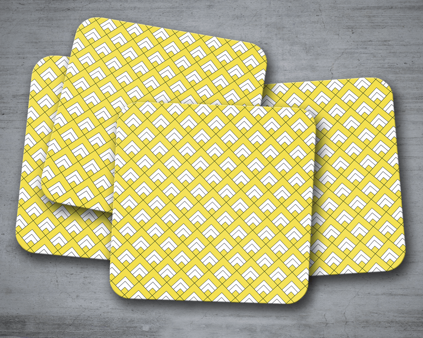 Yellow and White Geometric Tiles Design Coasters, Table Decor Drinks Mat Shadow bright