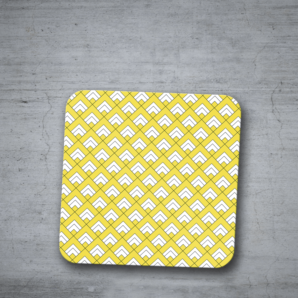 Yellow and White Geometric Tiles Design Coasters, Table Decor Drinks Mat Shadow bright