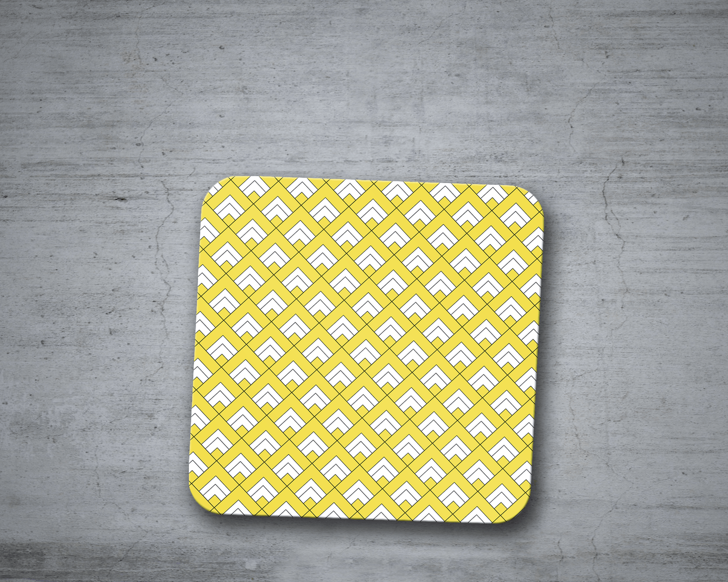 Yellow and White Geometric Tiles Design Coasters, Table Decor Drinks Mat Shadow bright