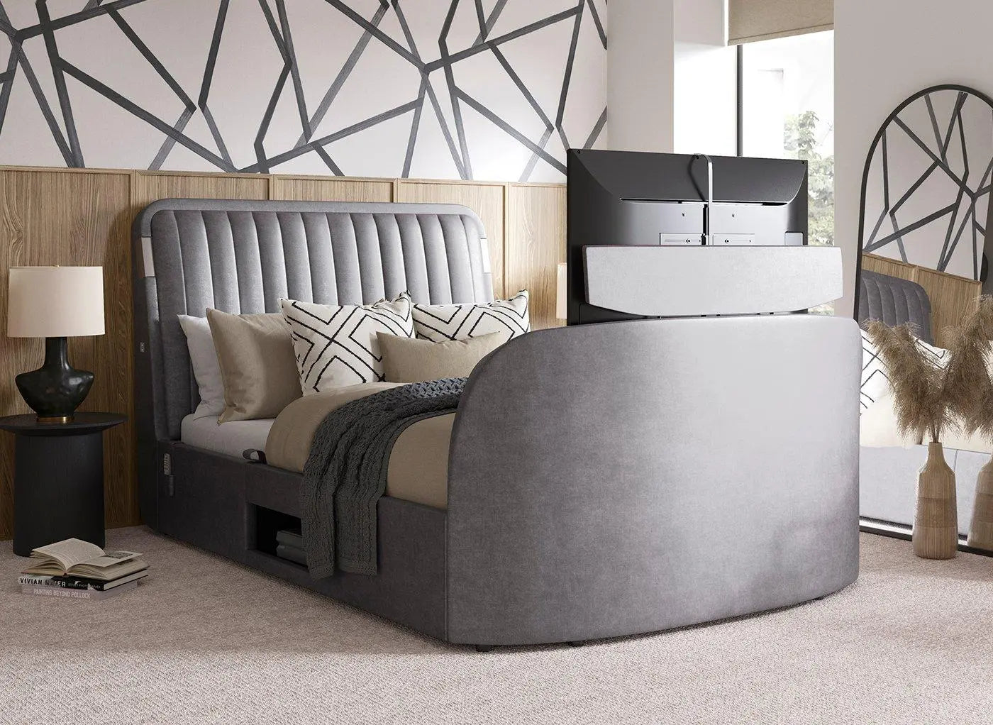 Yokohama Ottoman TV Bed with Surround Sound - Grey Dreams