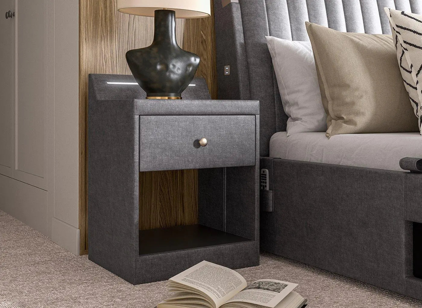 Yokohama Velvet-Finish USB Charging Bedside Table Dreams