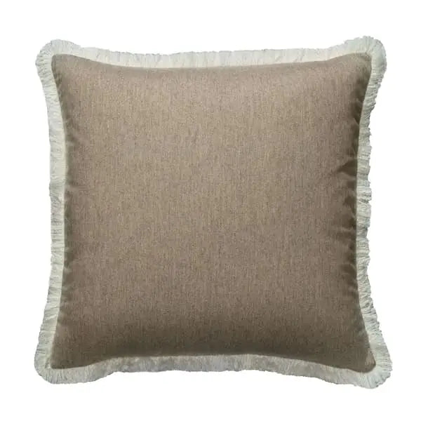 York Camel/Vesper, Sustainable Feather, Cushion Sophie Paterson With Trim/Fringe & Wool & Wool Blend Plain & Plain Texture Andrew Martin