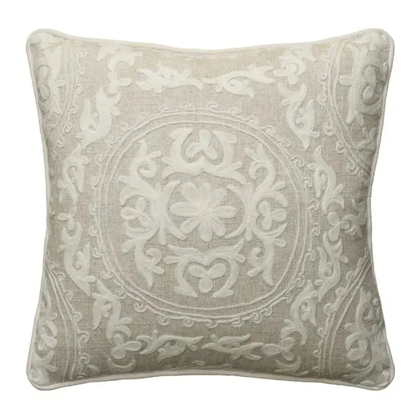 Yurt Ivory, Sustainable Feather, Cushion Linen & Linen Blend Embroidered & Floral & Geometric Andrew Martin