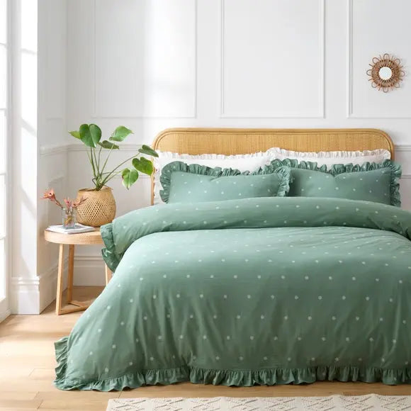 Zendaya Frilled 100% Cotton Duvet Cover and Pillowcase Set Dunelm