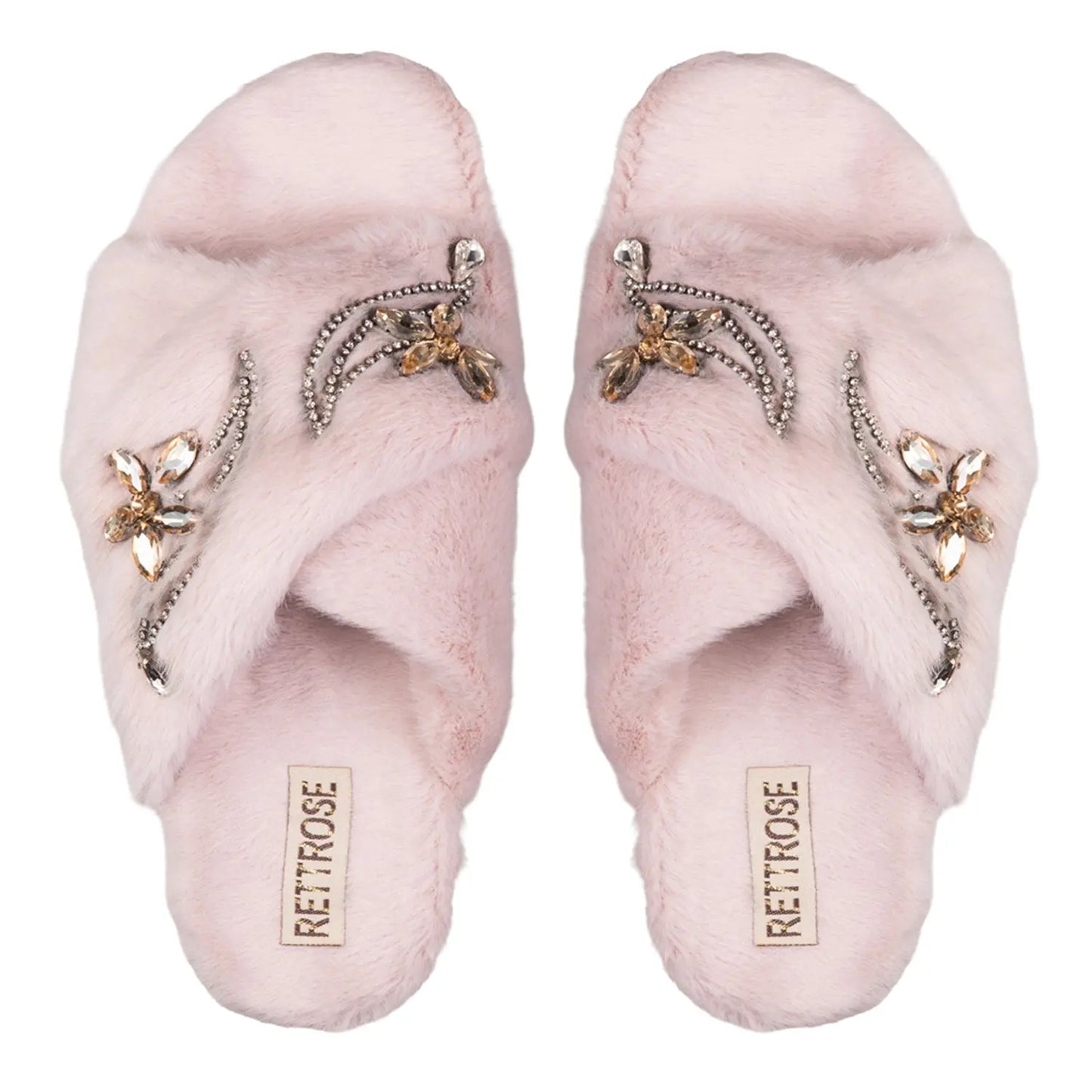 Zoey Dusky Pink Luxury Plush Diamanté Embellished Handmade Slipper Rettrose