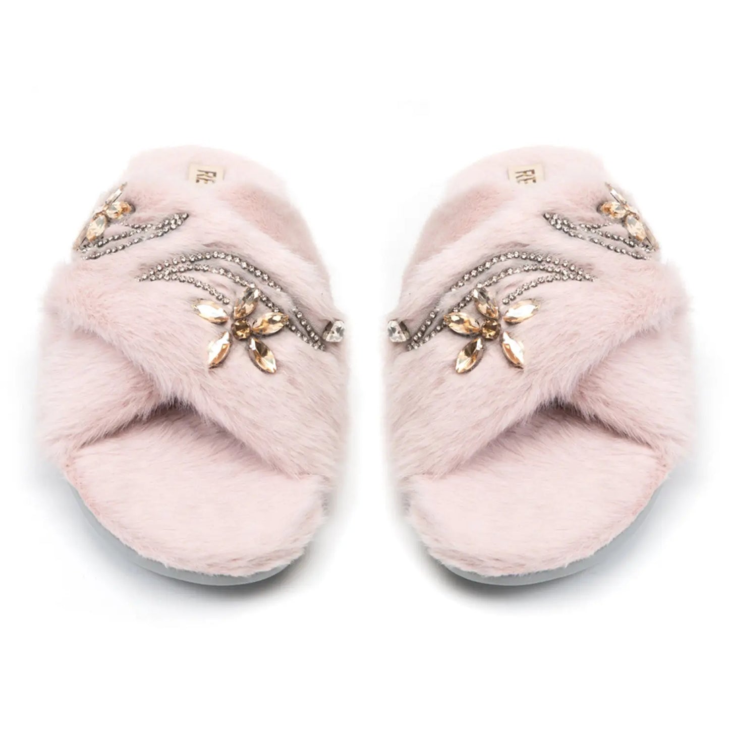 Zoey Dusky Pink Luxury Plush Diamanté Embellished Handmade Slipper Rettrose