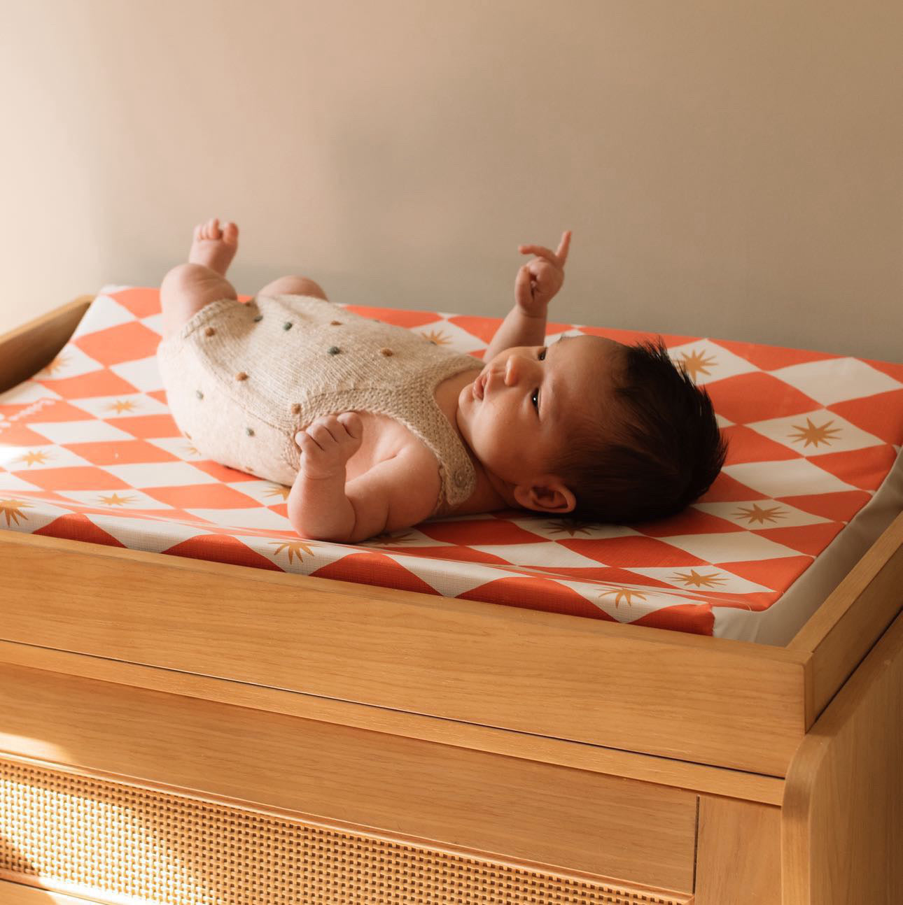 Anti-Roll Wedge Baby Changing Mat - Red Harlequin Bobbin and Bumble
