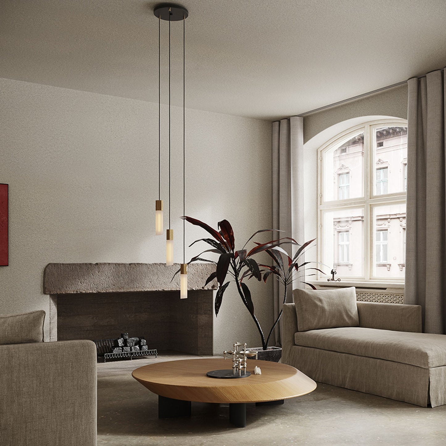 Basalt Triple Pendant in Brass Tala