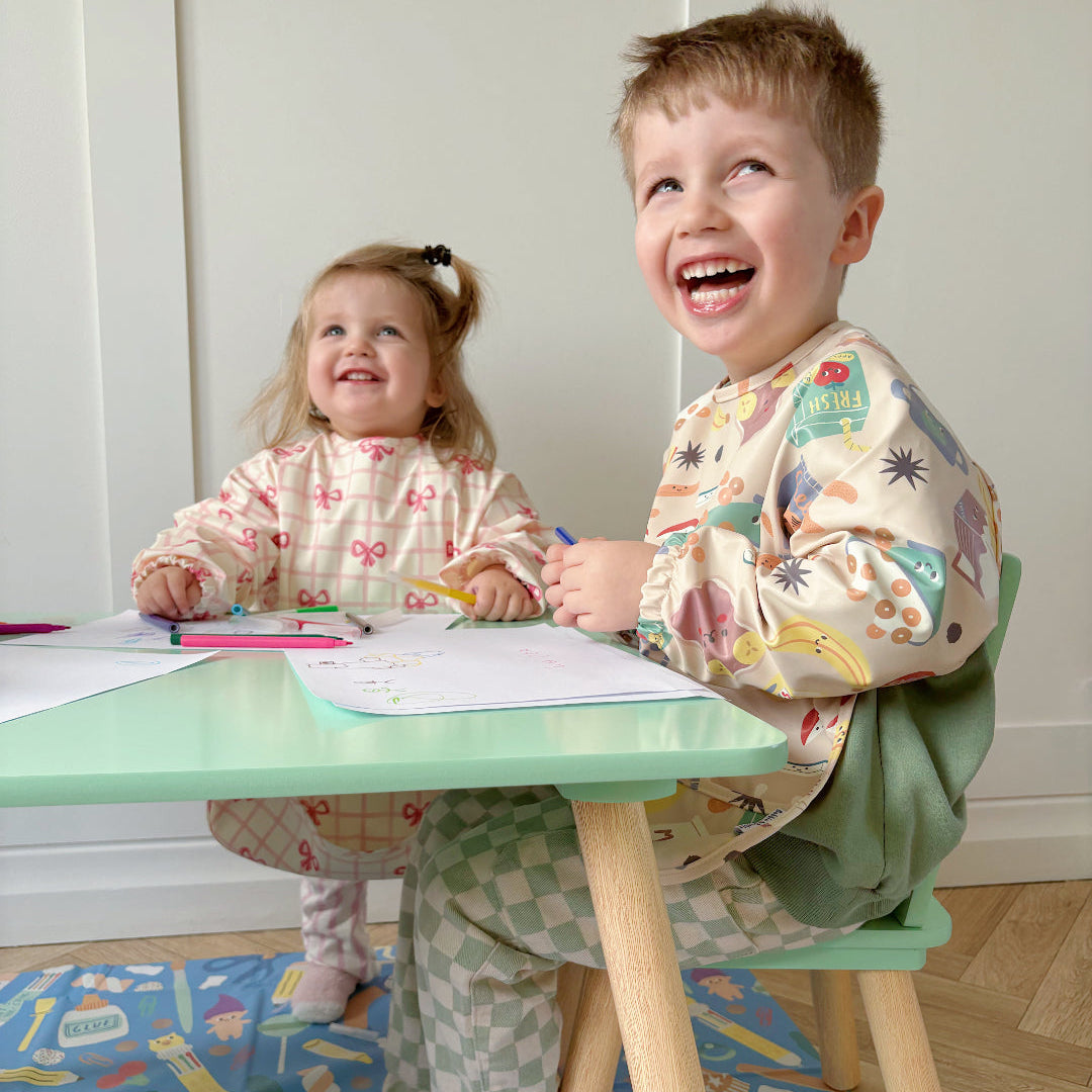 Long Sleeved Baby Bib - Snack Time Bobbin and Bumble