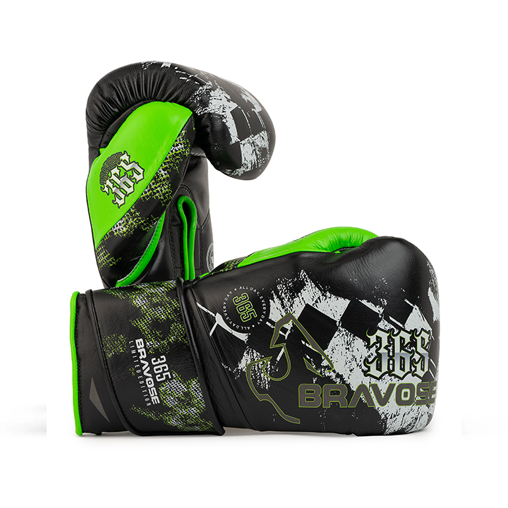 Bravose Limited Edition 16oz Velcro Boxing Gloves – Black & Green Bravose