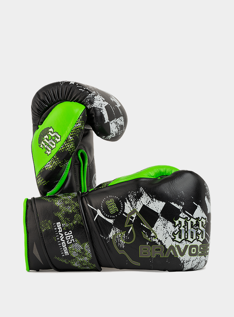 Bravose Limited Edition 16oz Velcro Boxing Gloves – Black & Green Bravose