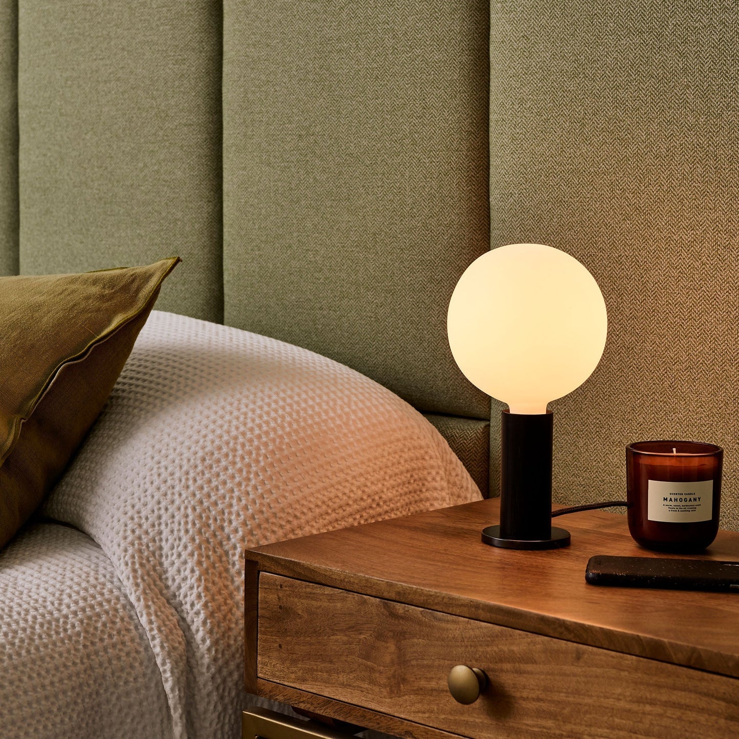 Knuckle Table Lamp in Blackened Oak + Sphere IV Tala