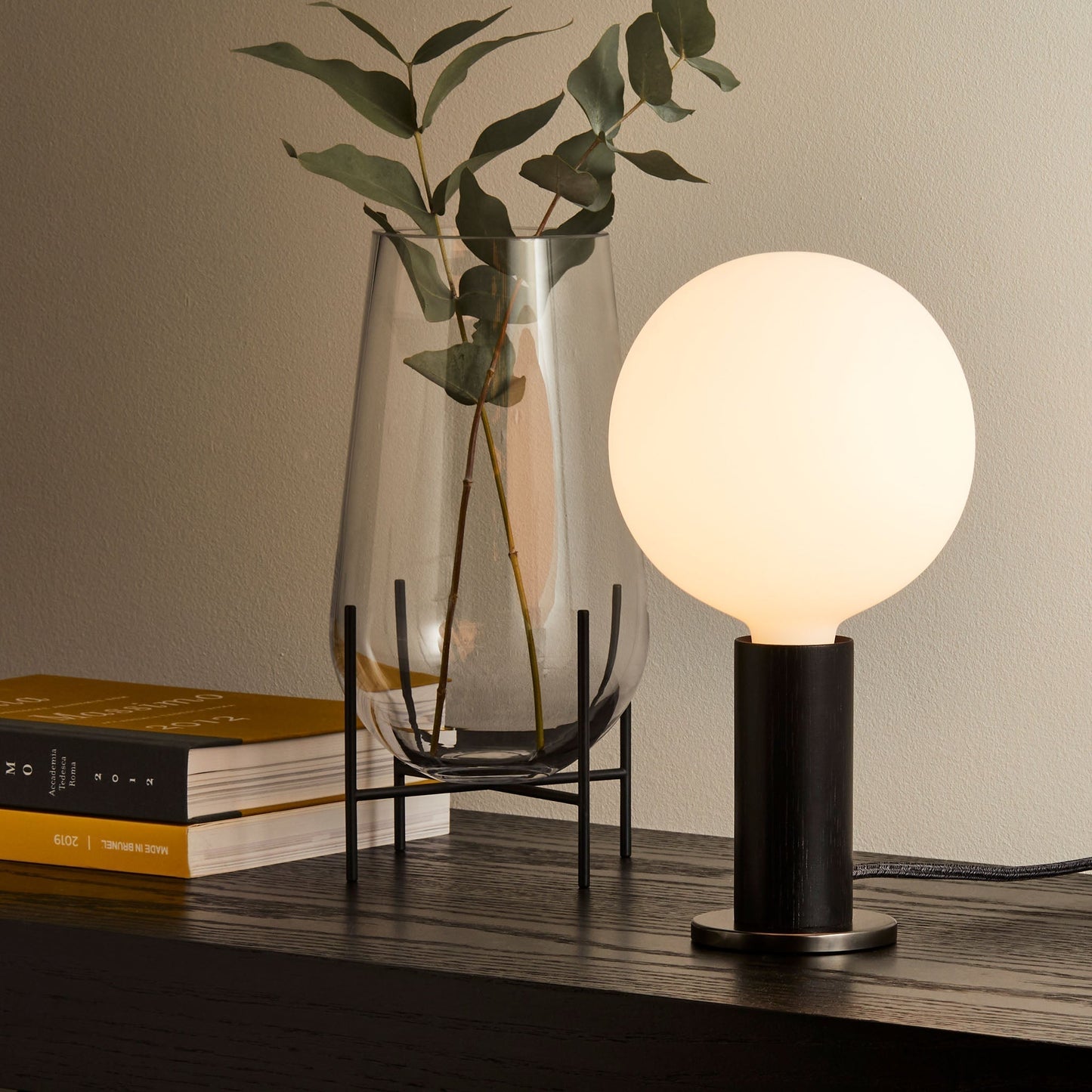 Knuckle Table Lamp in Blackened Oak + Sphere IV Tala
