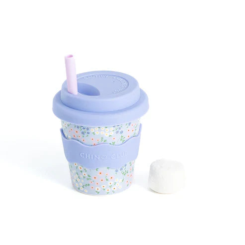 Blue Floral Babychino Cup 4oz (Straws Sold Separately) Chino Club UK