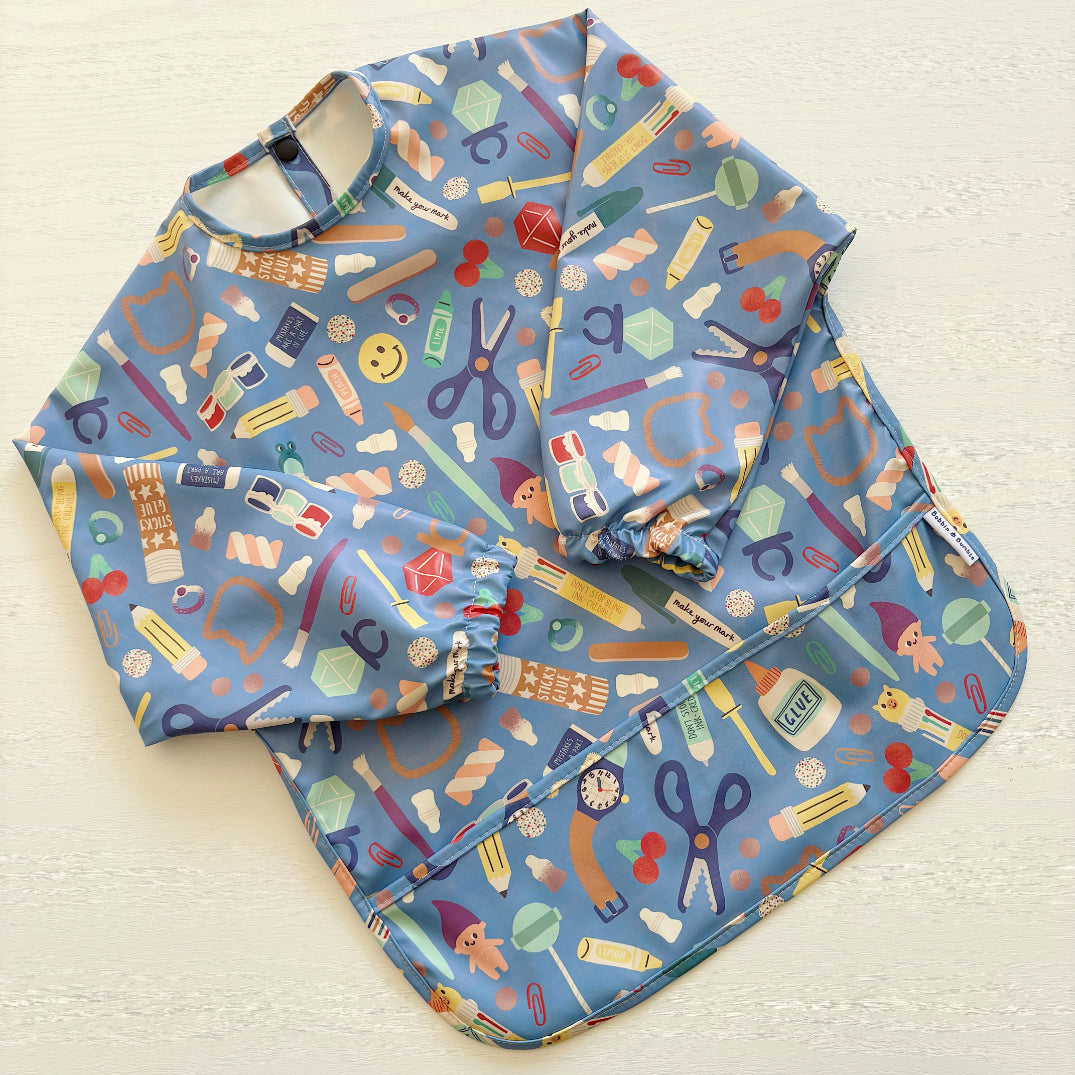 Long Sleeved Baby Bib - Crafty Print Bobbin and Bumble