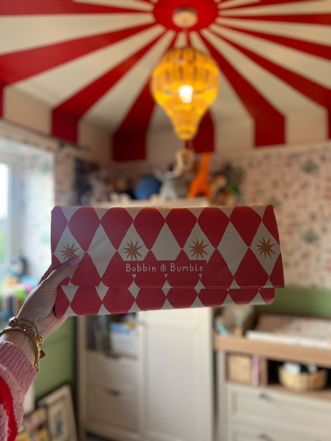 Travel Changing Mat - Red Harlequin Bobbin and Bumble