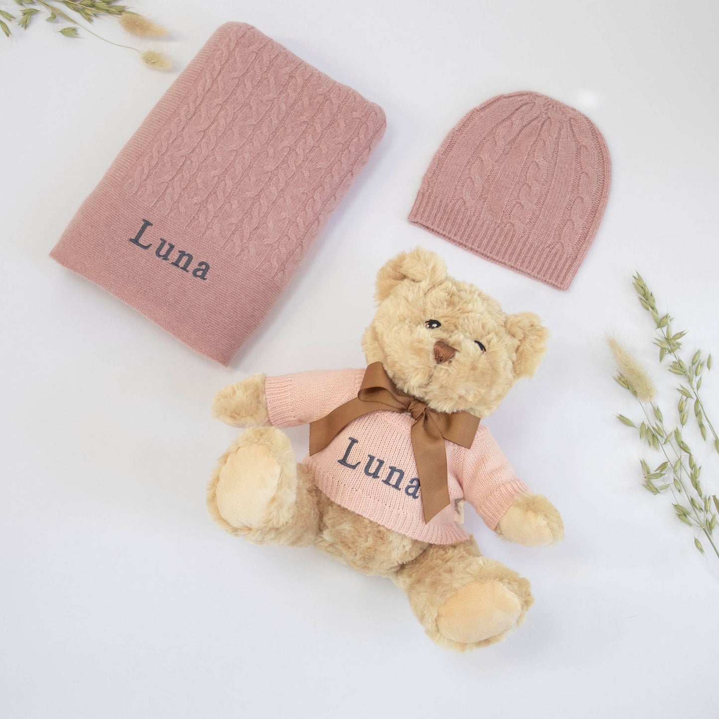 CASHMERE AND TEDDY GIFT SET - ROSEWOOD The Baby Gifting Company