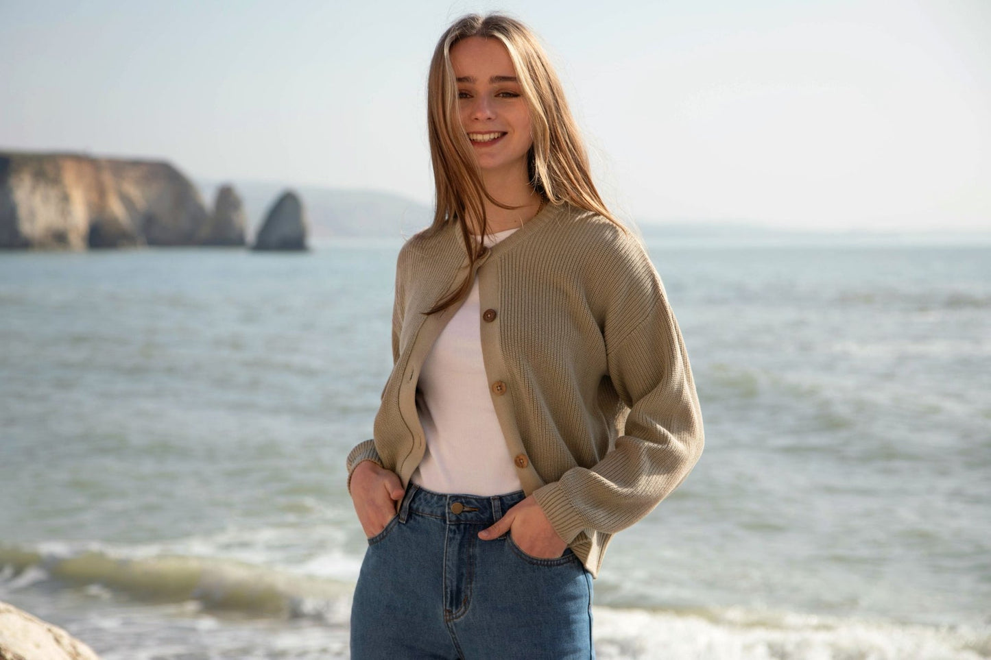 Organic Cotton Crew Neck Cardigan: Womens Earth Wardrobe