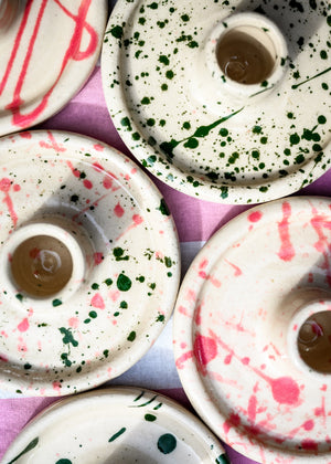 Ceramic Pink & Green Speckled Holder