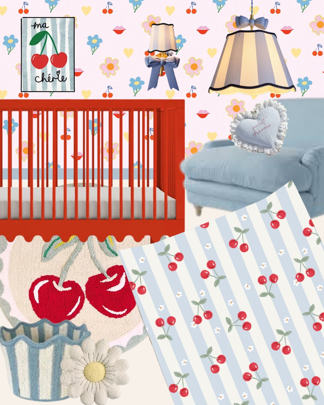 Standard Changing Mat - Cherry Stripe Bobbin and Bumble