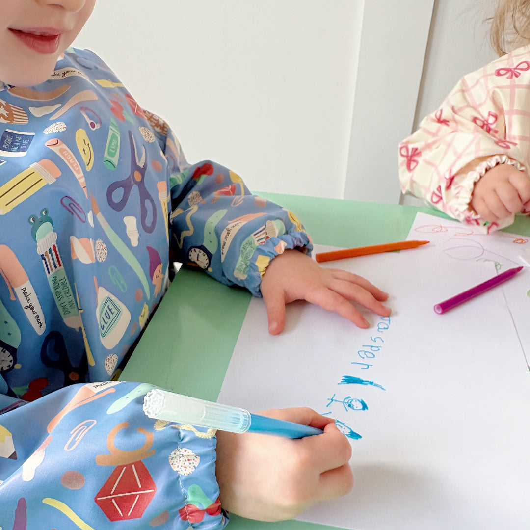 Long Sleeved Baby Bib - Crafty Print Bobbin and Bumble