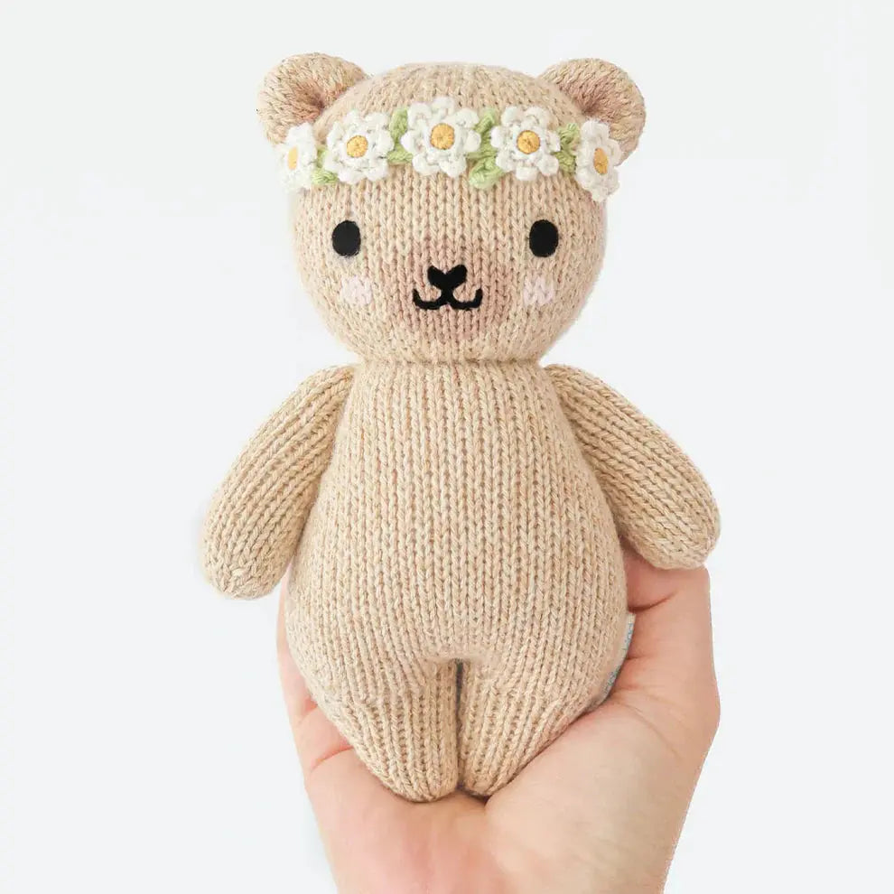 cuddle+kind - Baby Animal Collection - Baby Honey Bear Floral Crown Ivory Cuddle+Kind