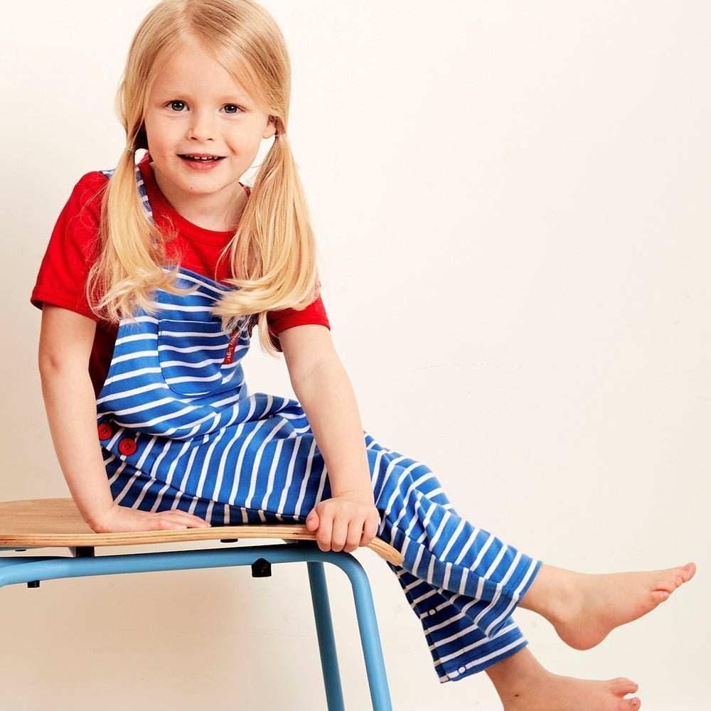 Organic Blue Breton Stripe Dungarees Toby Tiger