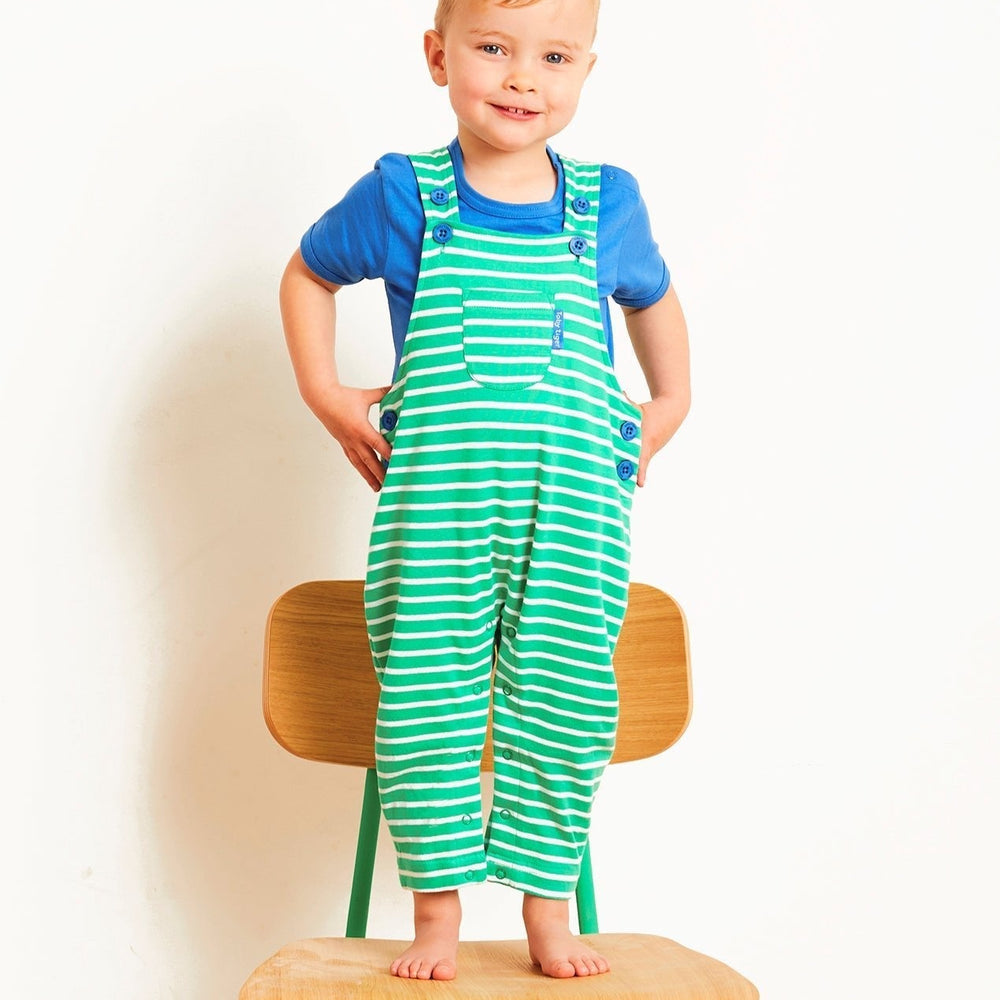 Organic Green Breton Stripe Dungarees Toby Tiger