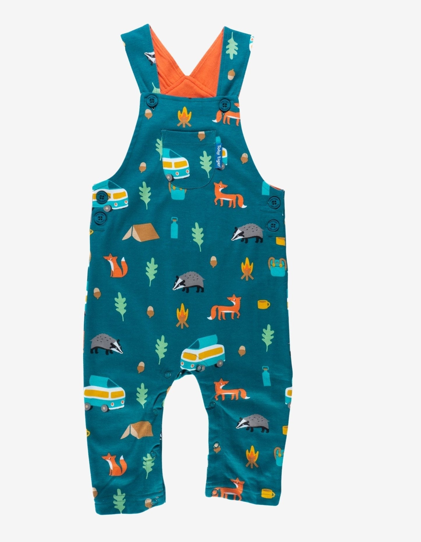 Organic Campervan Print Dungarees Toby Tiger