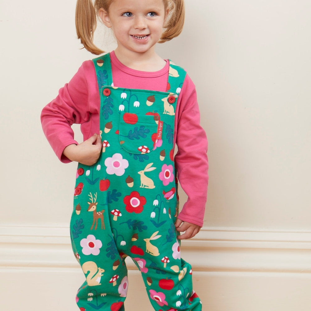 Organic Forest Adventure Print Dungarees Toby Tiger