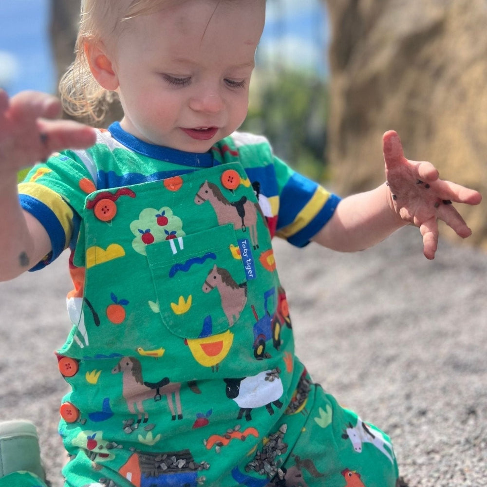 Organic Hillside Print Dungarees Toby Tiger