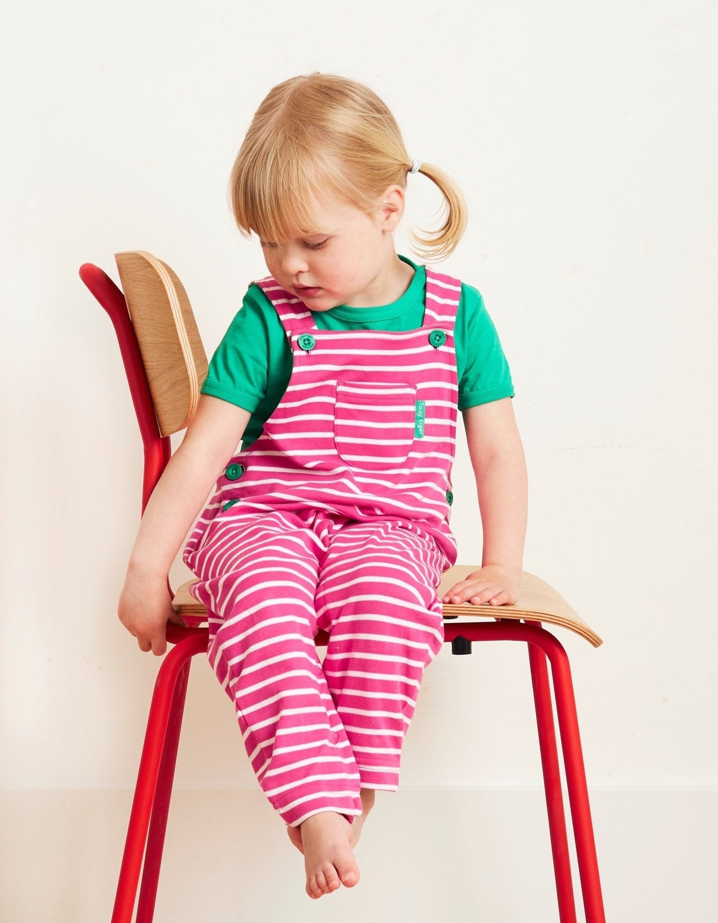 Organic Pink Breton Stripe Dungarees Toby Tiger