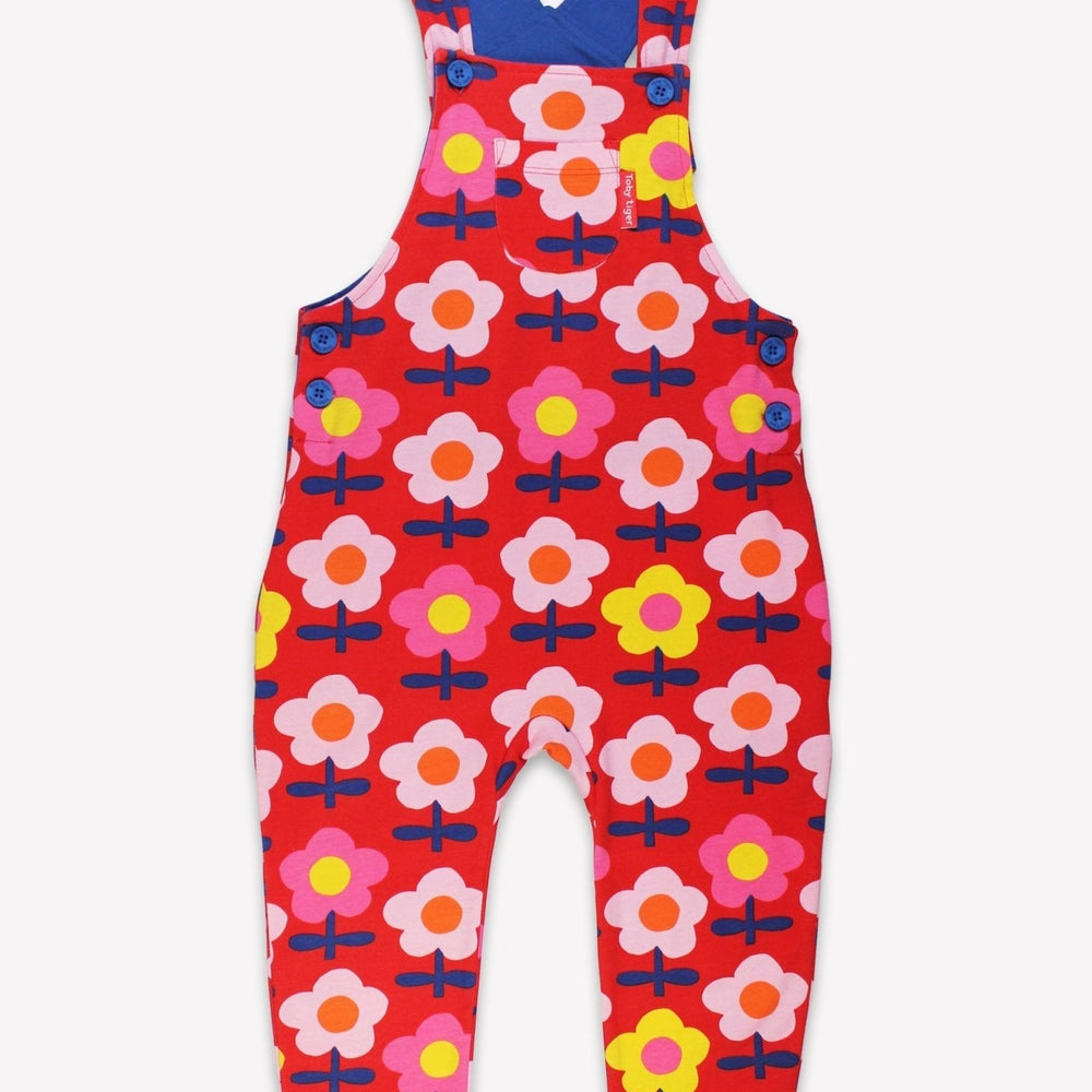 Organic Pink Flower Print Dungarees Toby Tiger