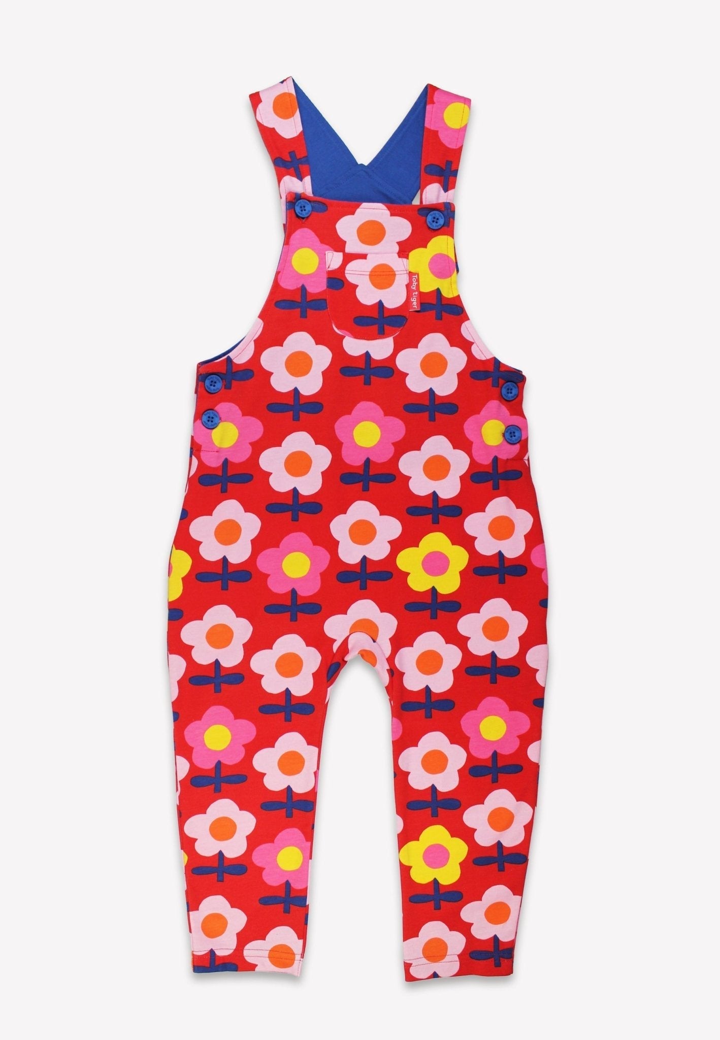 Organic Pink Flower Print Dungarees Toby Tiger