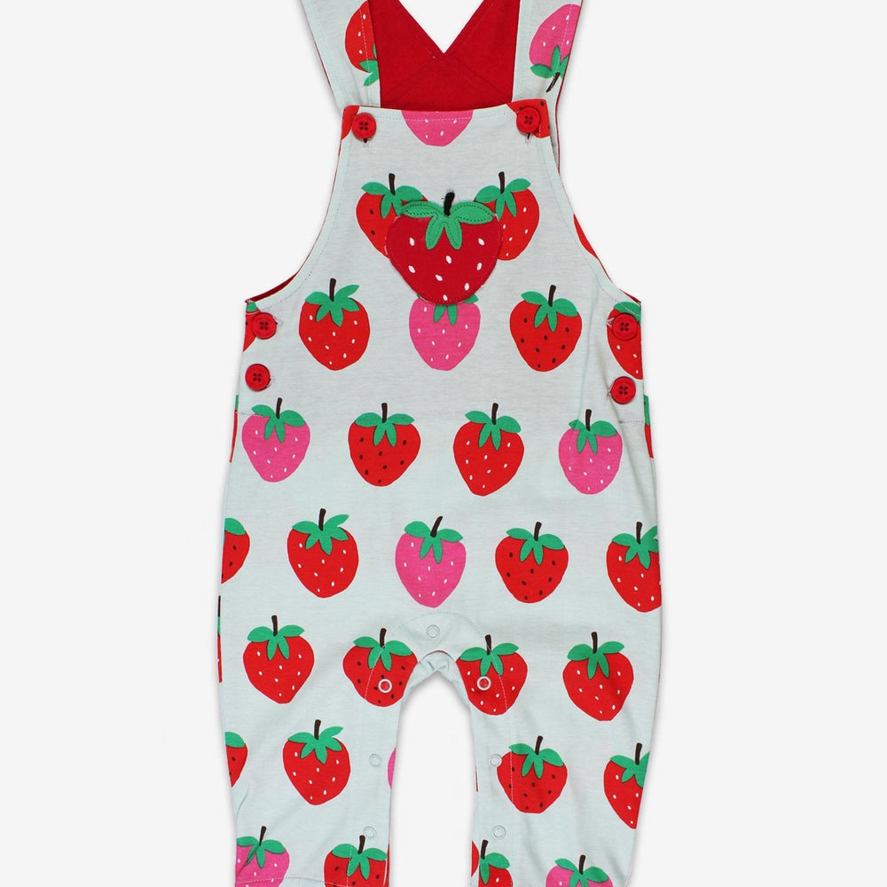 Organic Strawberry Print Dungarees Toby Tiger