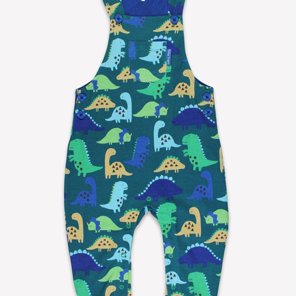 Organic Tonal Dinosaur Print Dungarees Toby Tiger