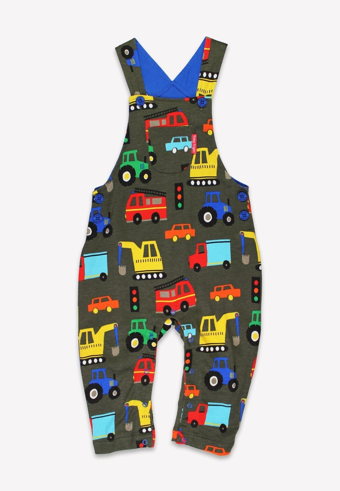 Organic Transport Print Dungarees Toby Tiger