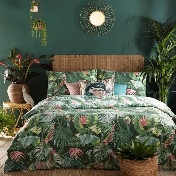 furn. Amazonia Jade Floral Reversible Duvet Cover and Pillowcase Set Dunelm