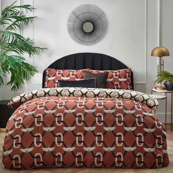 furn. Avalon Duvet Cover and Pillowcase Set Brick Dunelm