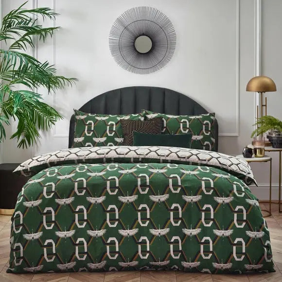 furn. Avalon Duvet Cover and Pillowcase Set Green Dunelm